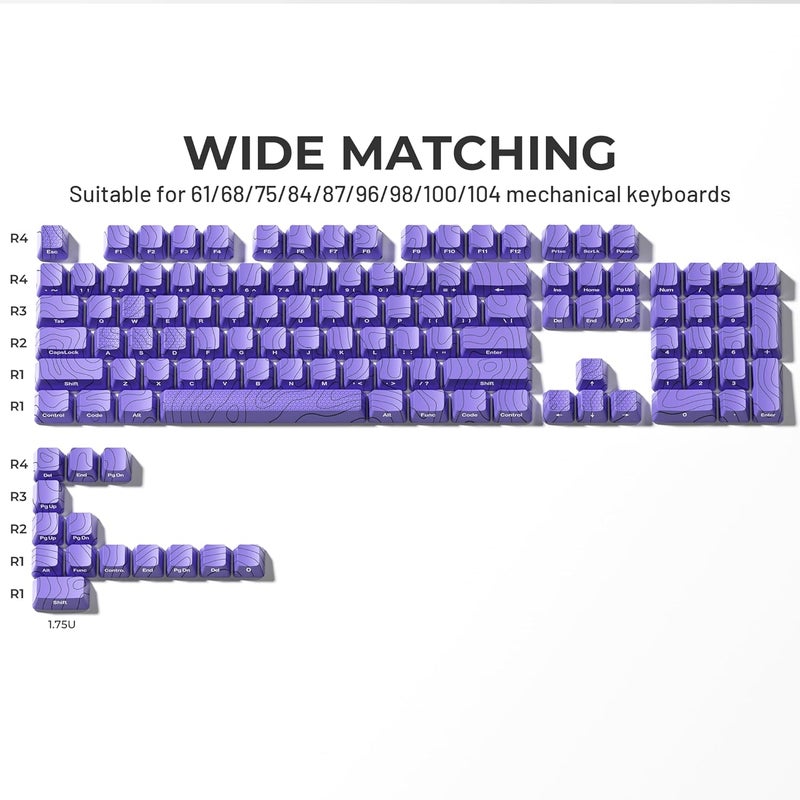 HITIME XVX Shine Through Keycaps w/IMD Tech, Custom Topographic Keycaps 60 75 100 Percent, Purple Key Cap Set 118 Keys Lines Backlit, OEM Profile Side Printed for Keyboards - Image 4
